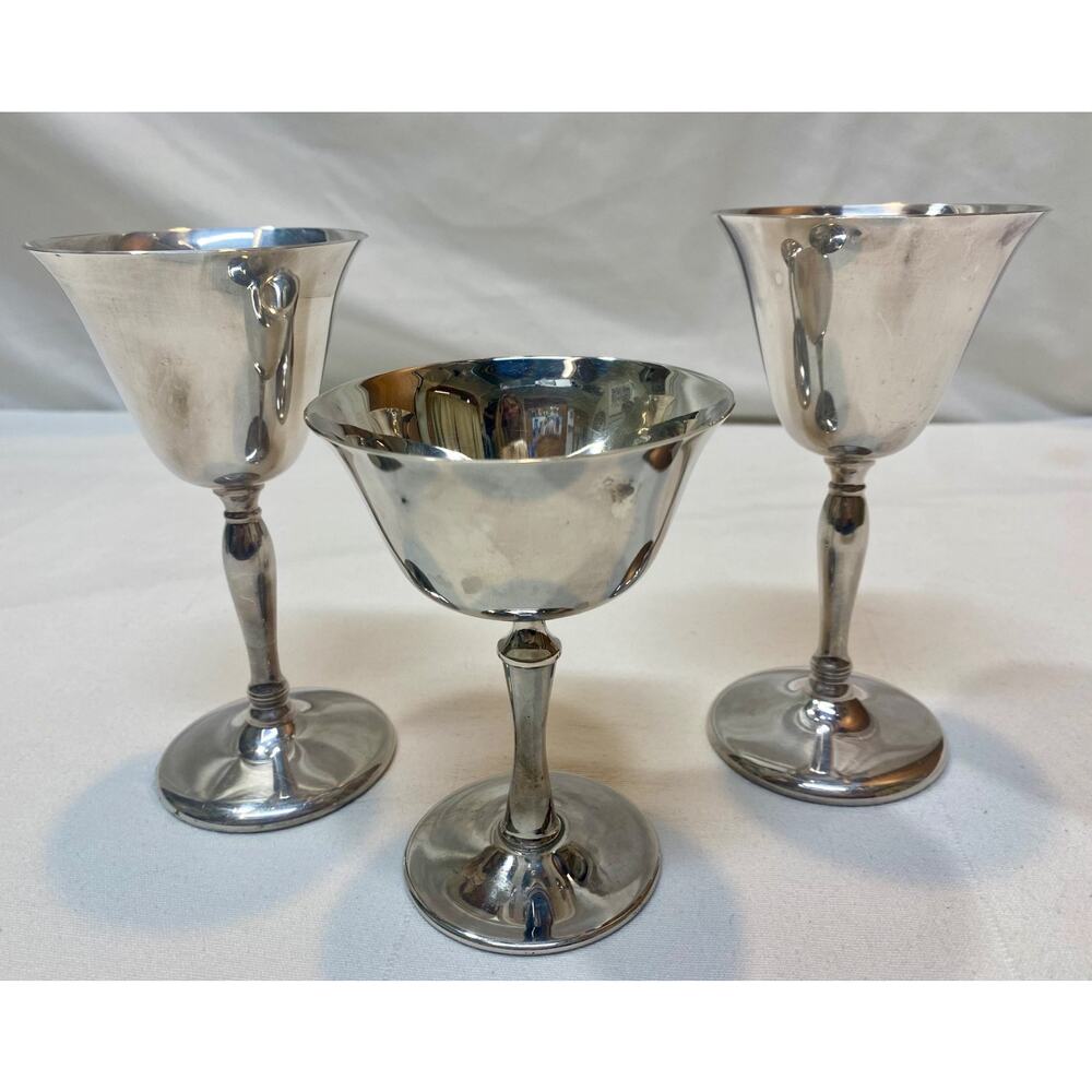 VTG 2 Sheffield Silver Co Silver Plated Martini Goblets- 4.5" Tall 1 Wine 5.75"